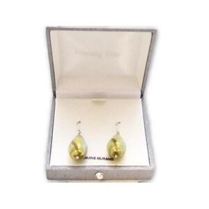 NIB Gold Copper Turquoise Genuine Murano Glass & Sterling Silver Drop Earrings